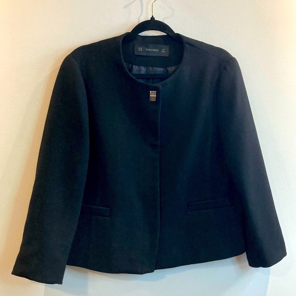ZARA BASIC Sz XL Lined Capsule Silver Statement Button hidden Buttons Blazer